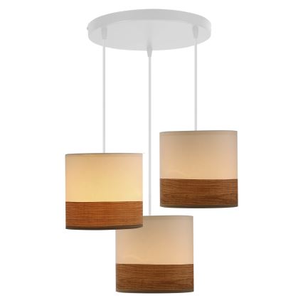 Csillár zsinóron BIANCO 3xE27/40W/230V fehér/barna