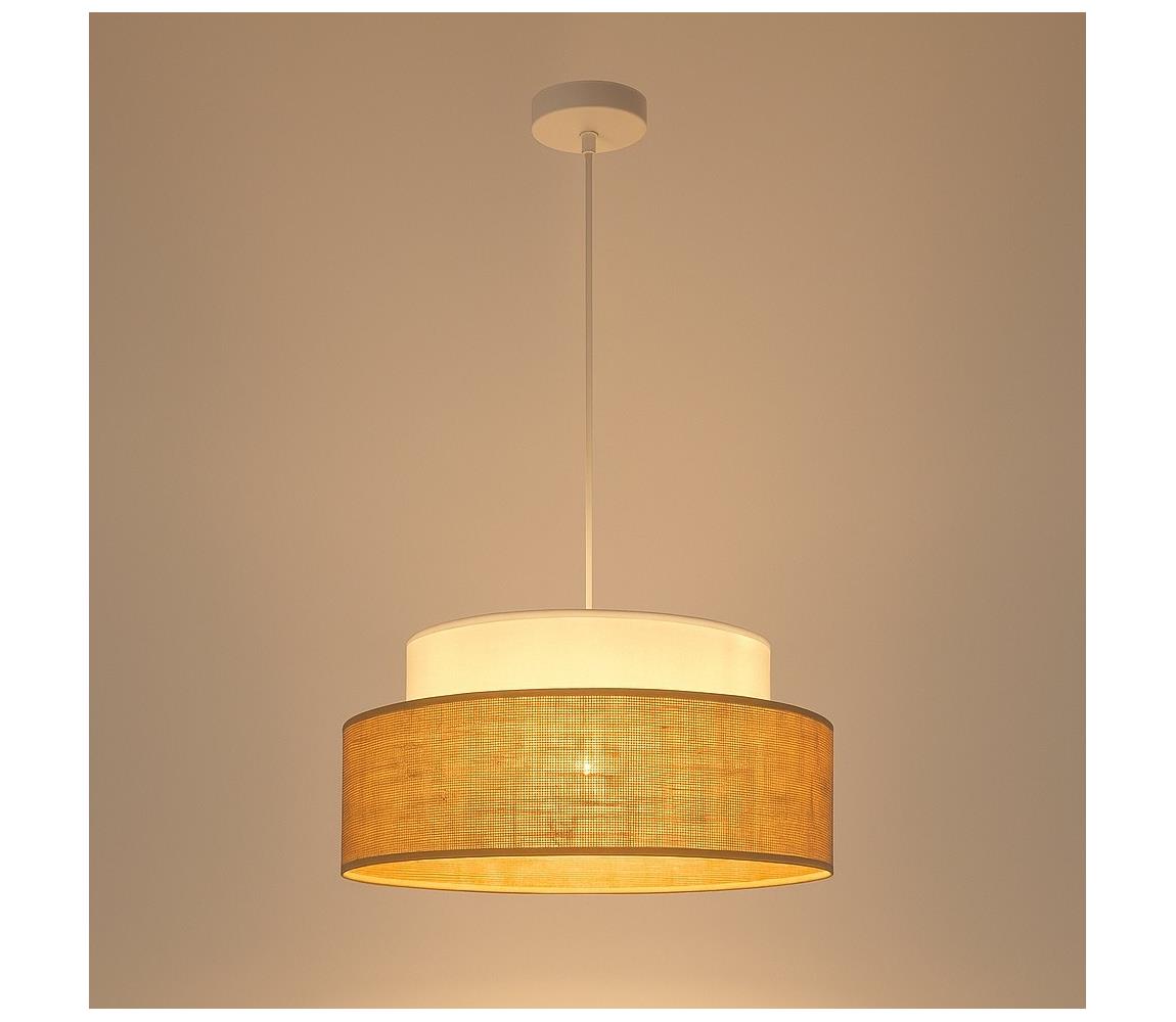 Csillár zsinóron BOHO 1xE27/60W/230V átm. 40 cm fehér/bézs 0587