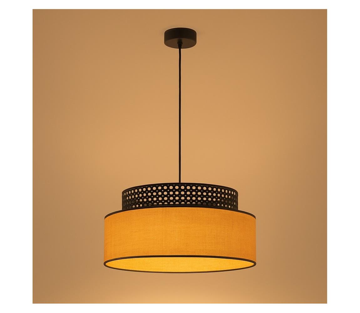 Csillár zsinóron BOHO 1xE27/60W/230V átm. 40 cm fekete/rattan 0685