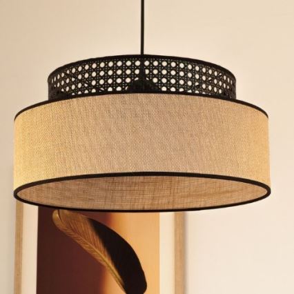 Csillár zsinóron BOHO 1xE27/60W/230V átm. 40 cm fekete/rattan