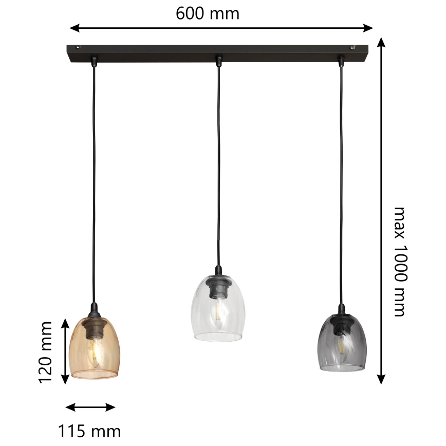 Csillár zsinóron BRILLANT 3xE27/15W/230V bézs/átlátszó/szürke