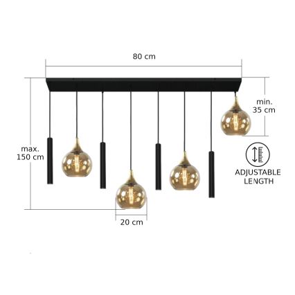 Csillár zsinóron CALYPSO 4xGU10/60W/230V + 4xE27/60W fekete/arany