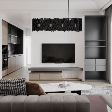 Csillár zsinóron CAMO 4xE27/15W/230V fekete