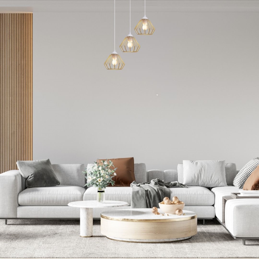 Csillár zsinóron CEED GOLD 3xE27/60W/230V átm. 45 cm fehér/arany