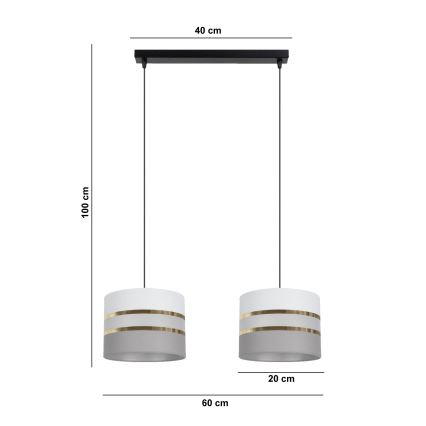 Csillár zsinóron CORAL 2xE27/60W/230V fehér/szürke