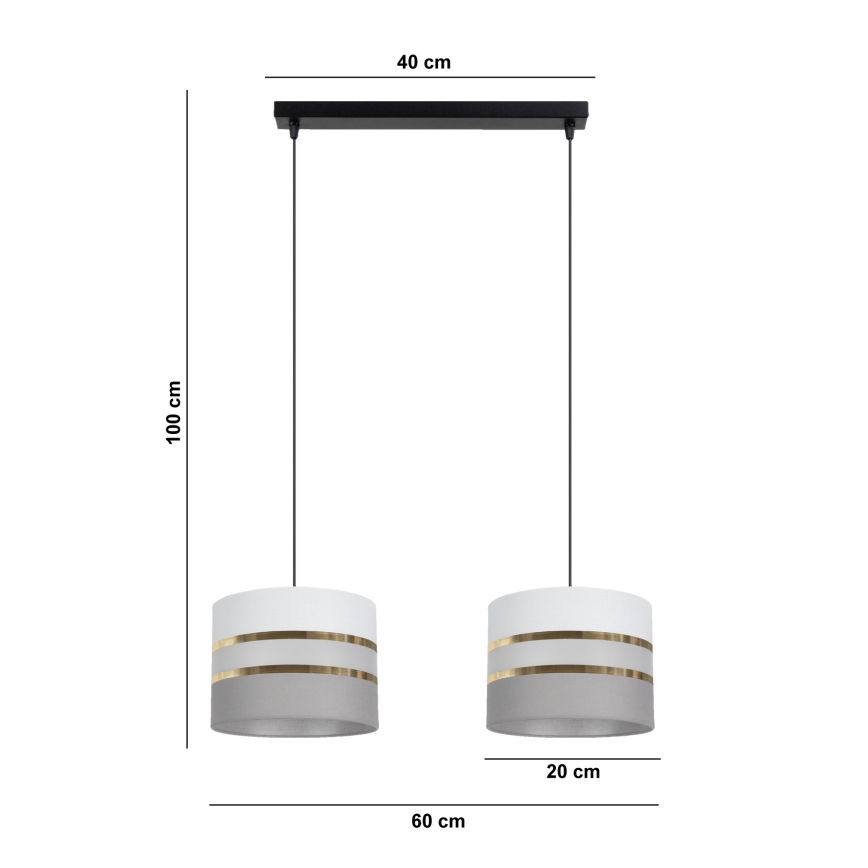 Csillár zsinóron CORAL 2xE27/60W/230V fehér/szürke