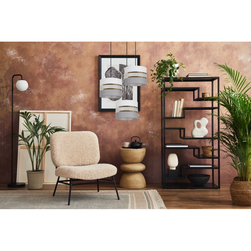 Csillár zsinóron CORAL 3xE27/60W/230V fehér/szürke