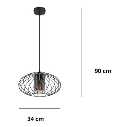Csillár zsinóron CORRINI 1xE27/60W/230V átm. 34 cm fekete/szürke