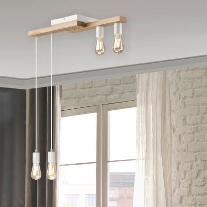 Csillár zsinóron CORTINA 4xE27/15W/230V fehér/tölgy
