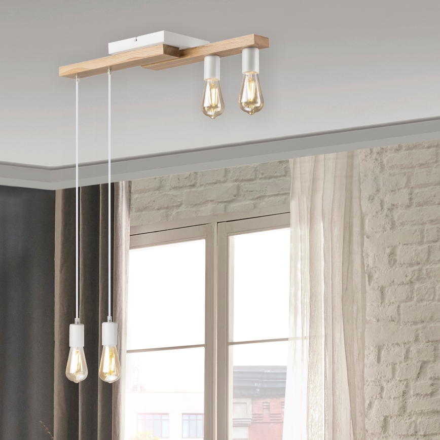 Csillár zsinóron CORTINA 4xE27/15W/230V fehér/tölgy