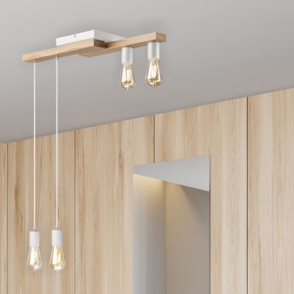 Csillár zsinóron CORTINA 4xE27/15W/230V fehér/tölgy