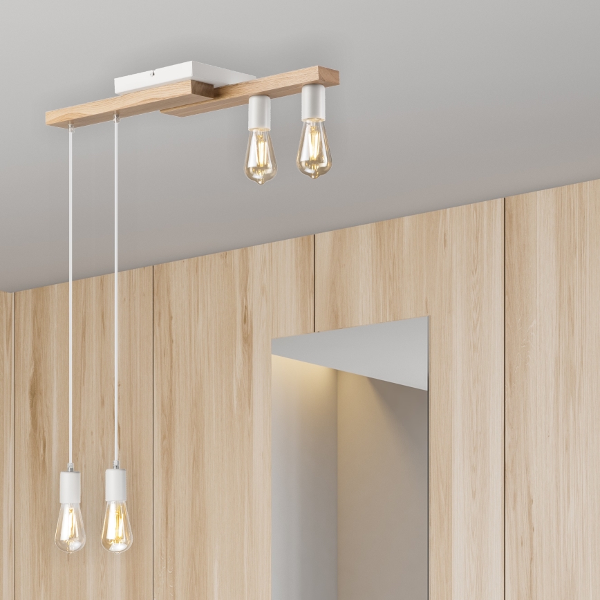 Csillár zsinóron CORTINA 4xE27/15W/230V fehér/tölgy