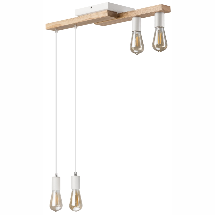 Csillár zsinóron CORTINA 4xE27/15W/230V fehér/tölgy