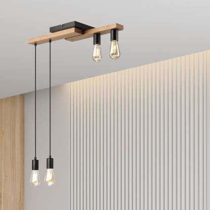 Csillár zsinóron CORTINA 4xE27/15W/230V fekete/tölgy