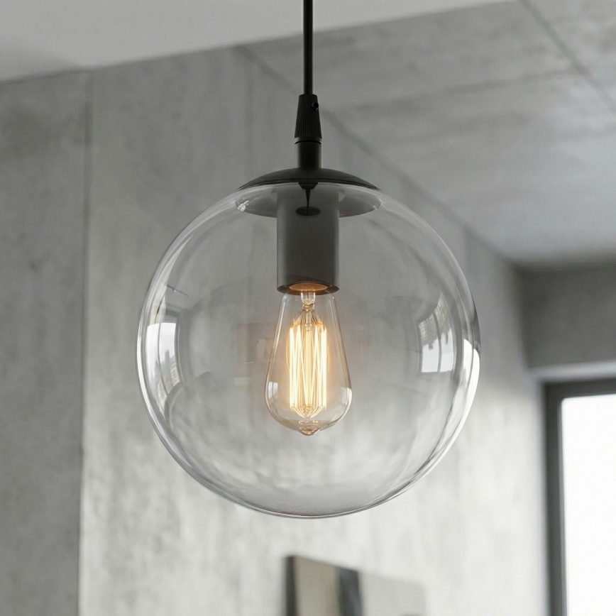 Csillár zsinóron COSMO 1xE14/10W/230V átm. 14 cm fekete/átlátszó