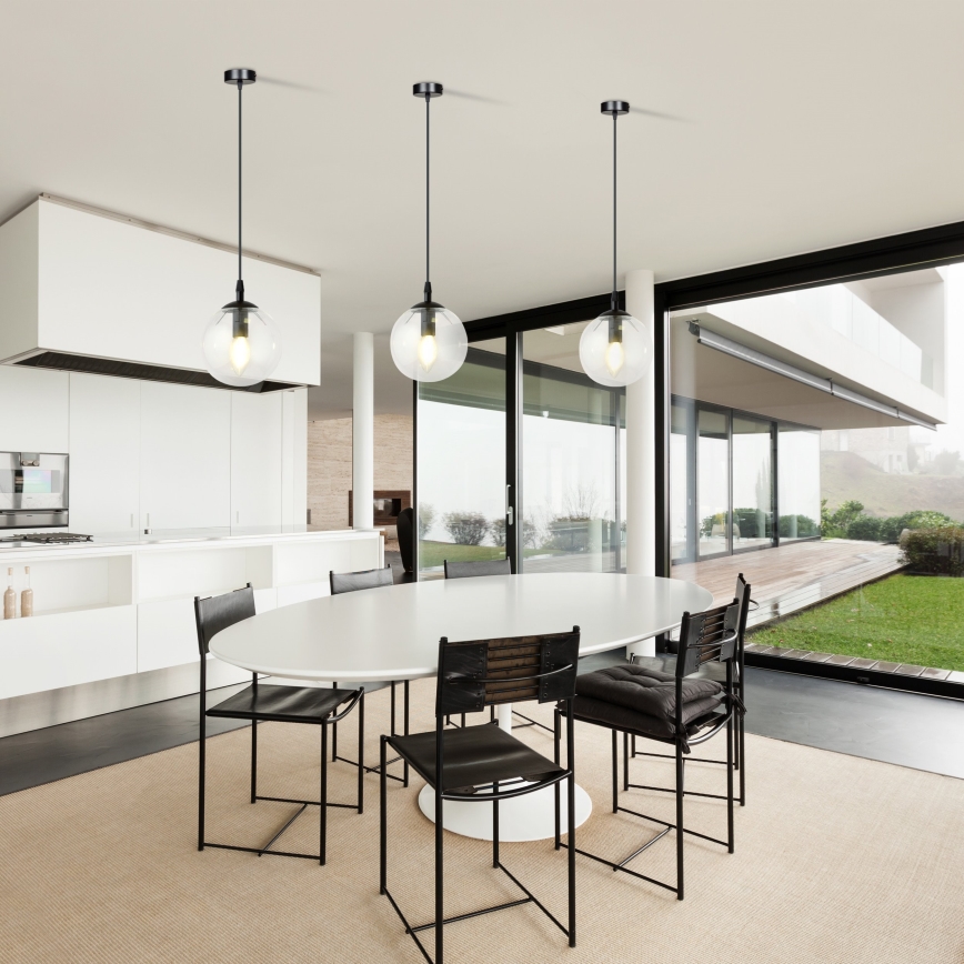 Csillár zsinóron COSMO 1xE14/10W/230V átm. 14 cm fekete/átlátszó