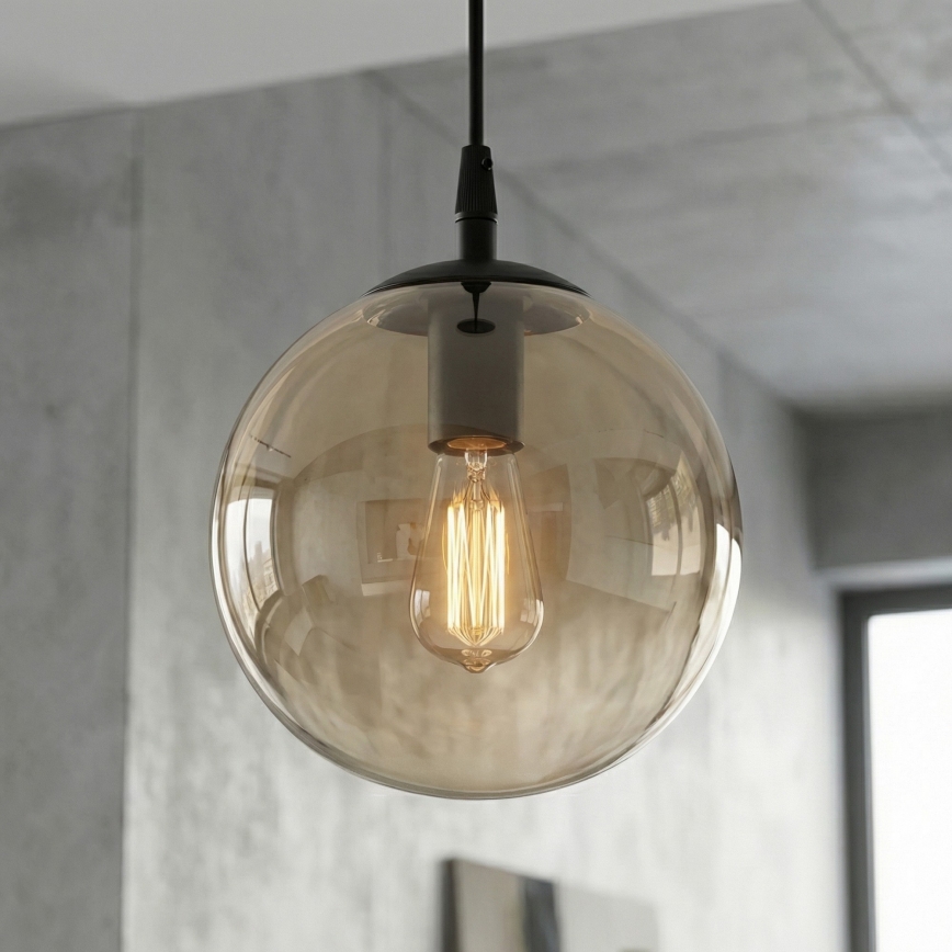 Csillár zsinóron COSMO 1xE14/10W/230V átm. 14 cm fekete/bézs
