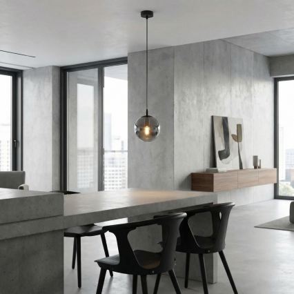 Csillár zsinóron COSMO 1xE14/10W/230V átm. 14 cm fekete/szürke