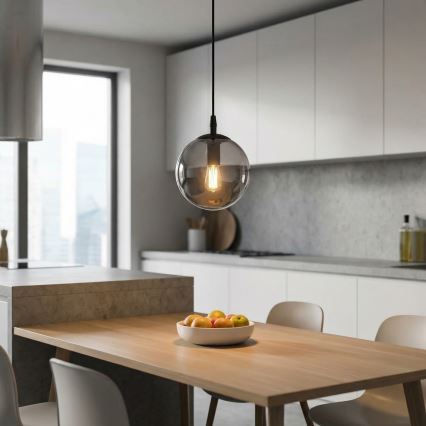Csillár zsinóron COSMO 1xE14/10W/230V átm. 14 cm fekete/szürke