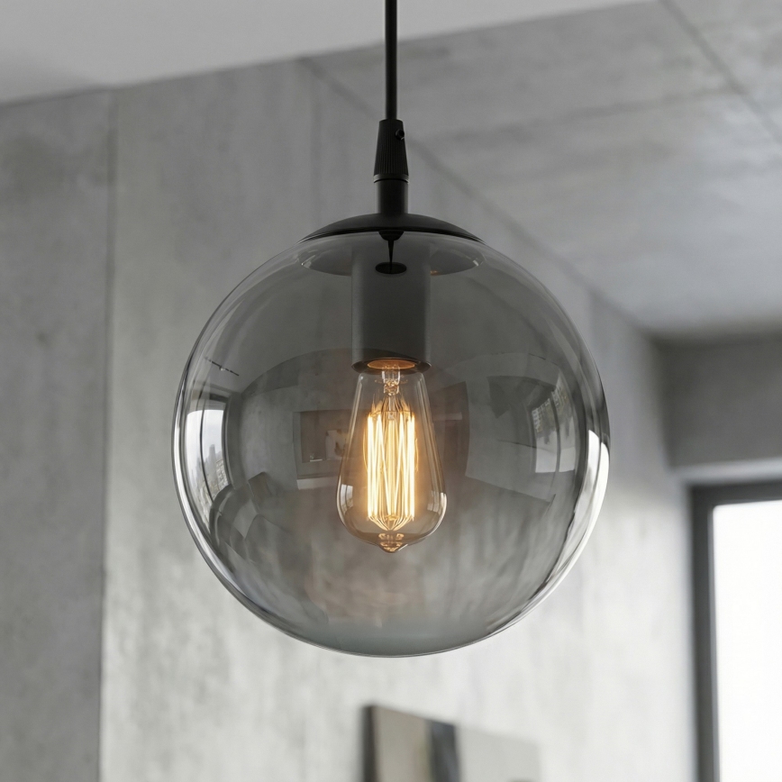 Csillár zsinóron COSMO 1xE14/10W/230V átm. 14 cm fekete/szürke
