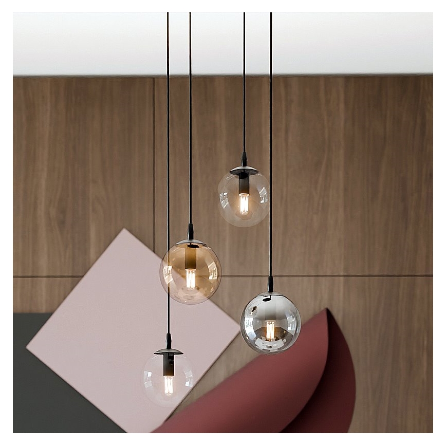 Csillár zsinóron COSMO 4xE14/10W/230V átm. 40 cm fekete/szürke/bézs/átlátszó