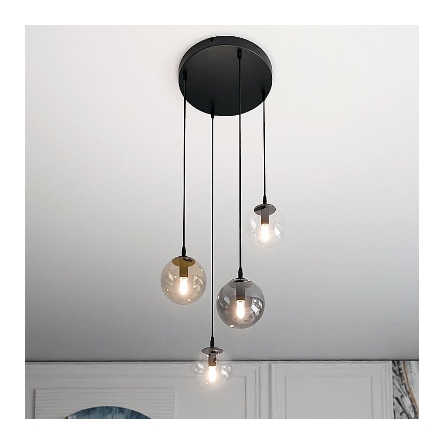 Csillár zsinóron COSMO 4xE14/10W/230V átm. 40 cm fekete/szürke/bézs/átlátszó