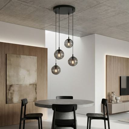 Csillár zsinóron COSMO 4xE14/10W/230V átm. 40 cm fekete/szürke