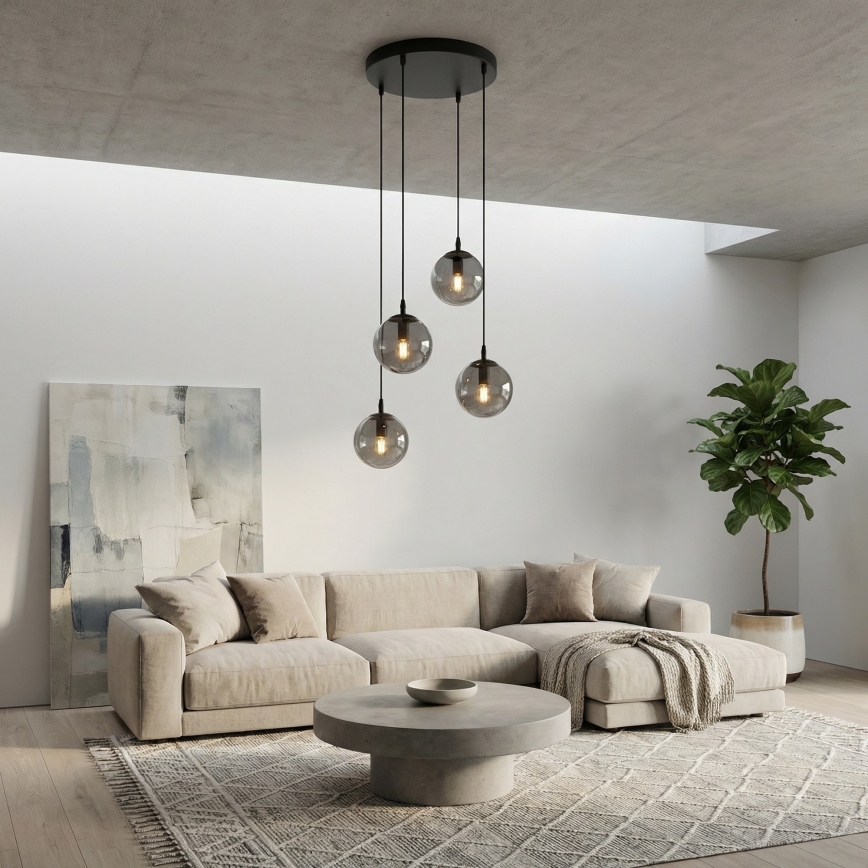 Csillár zsinóron COSMO 4xE14/10W/230V átm. 40 cm fekete/szürke
