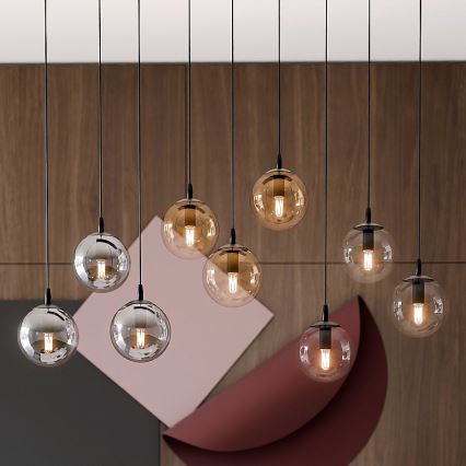 Csillár zsinóron COSMO 9xE14/10W/230V fekete/szürke/bézs/átlátszó