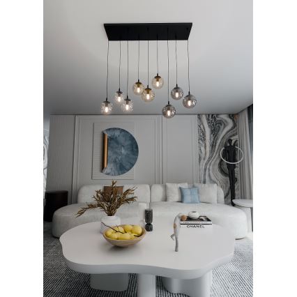 Csillár zsinóron COSMO 9xE14/10W/230V fekete/szürke/bézs/átlátszó