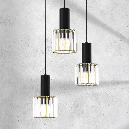Csillár zsinóron CRISTAL 3xE27/60W/230V fekete