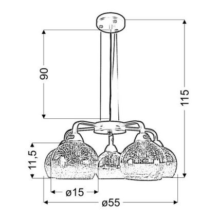 Csillár zsinóron CROMINA 5xE27/60W/230V