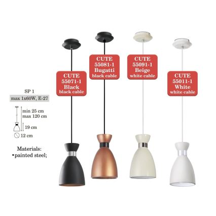 Csillár zsinóron CUTE 1xE27/60W/230V