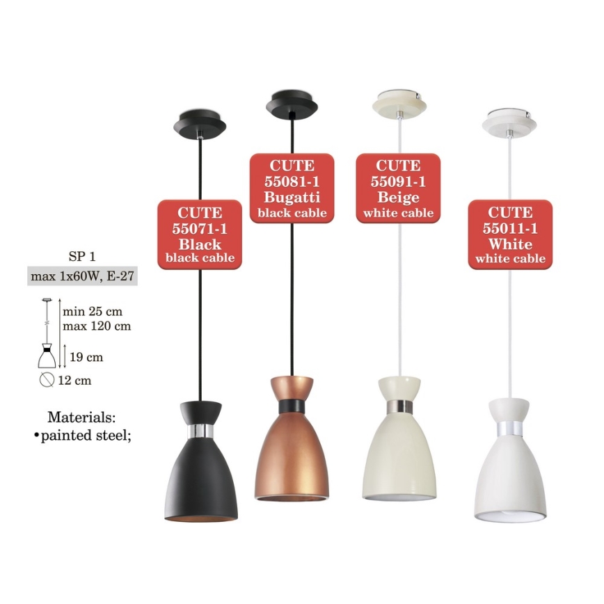 Csillár zsinóron CUTE 1xE27/60W/230V