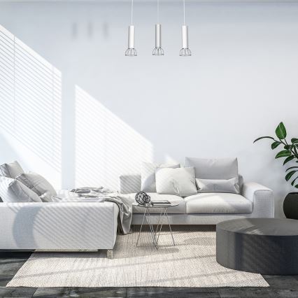 Csillár zsinóron DANTE 3xGU10/25W/230V fehér/fényes króm