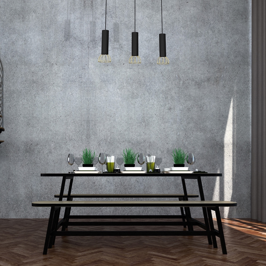 Csillár zsinóron DANTE 3xGU10/25W/230V fekete/arany