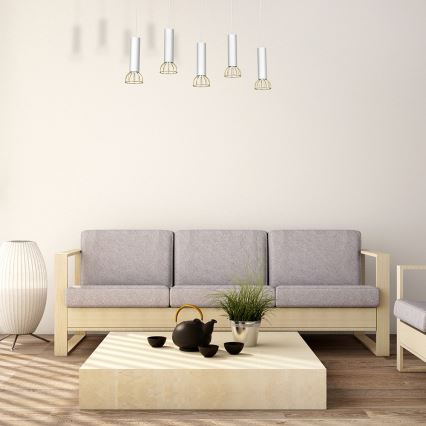 Csillár zsinóron DANTE 5xGU10/25W/230V fehér/arany