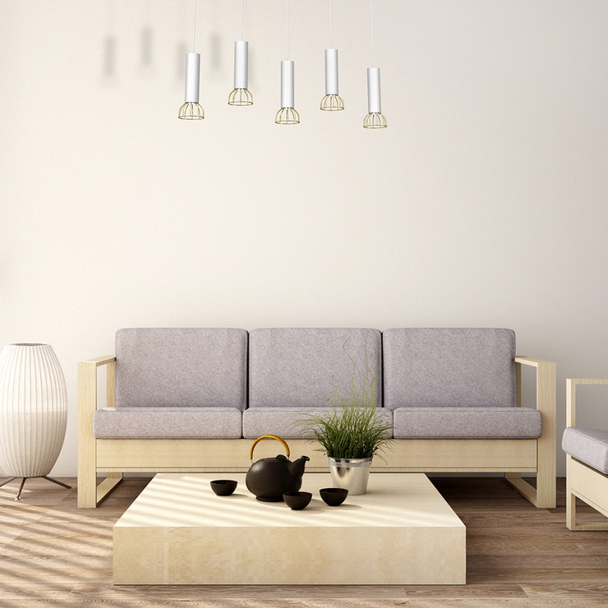 Csillár zsinóron DANTE 5xGU10/25W/230V fehér/arany