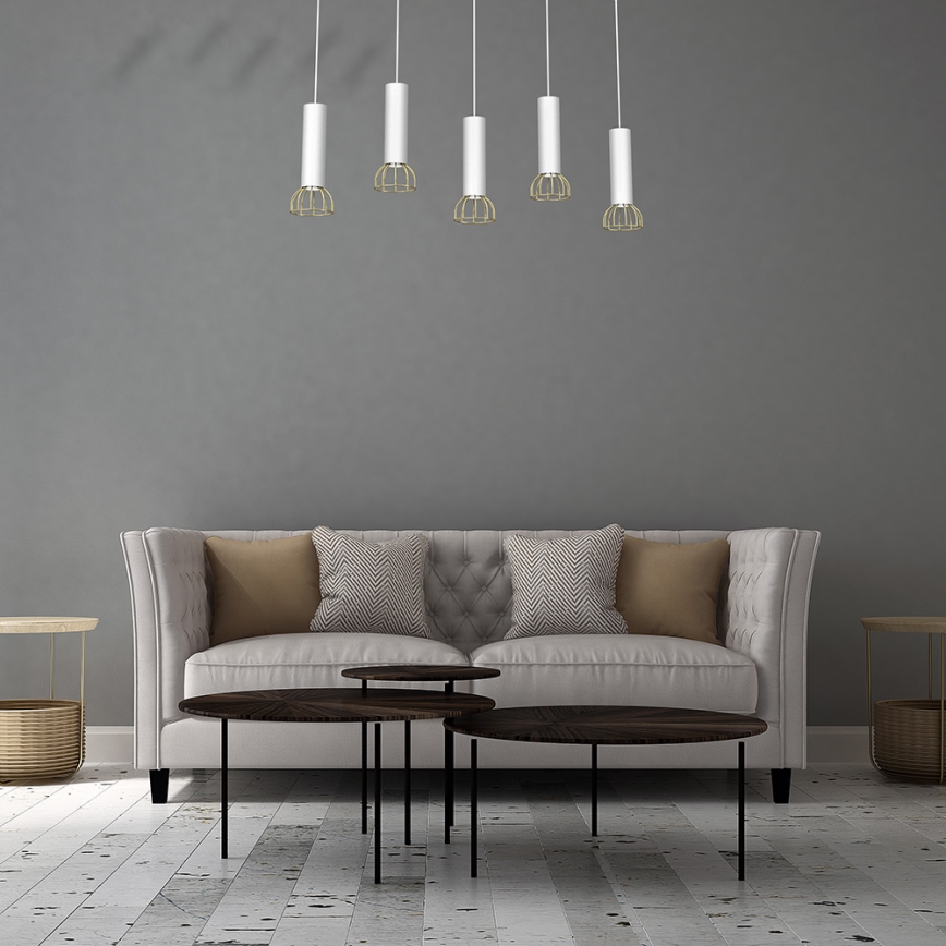 Csillár zsinóron DANTE 5xGU10/25W/230V fehér/arany