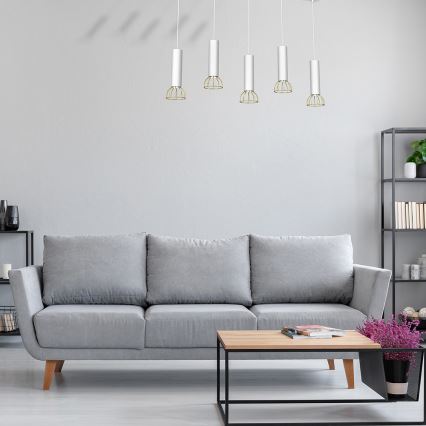 Csillár zsinóron DANTE 5xGU10/25W/230V fehér/arany