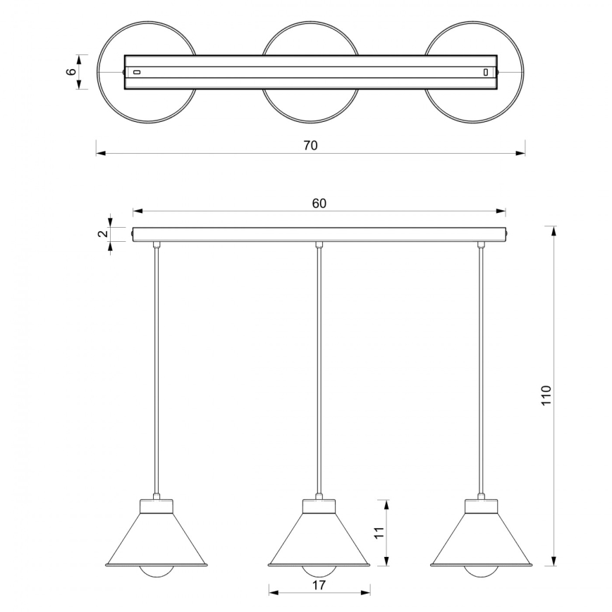 Csillár zsinóron DEMET 3xE27/60W/230V fekete/arany