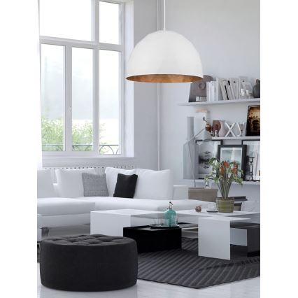 Csillár zsinóron DIAMENT 1xE27/60W/230V á. 50 cm fehér/réz