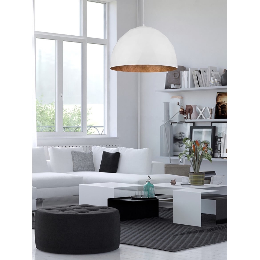 Csillár zsinóron DIAMENT 1xE27/60W/230V á. 50 cm fehér/réz