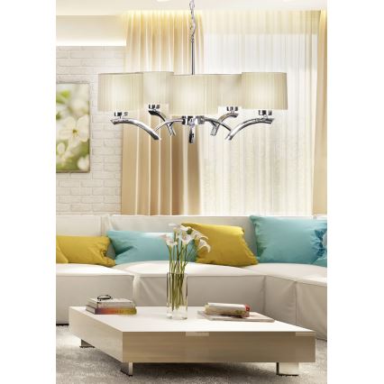 Csillár zsinóron DRAGA 5xE27/60W/230V bézs/fényezett króm