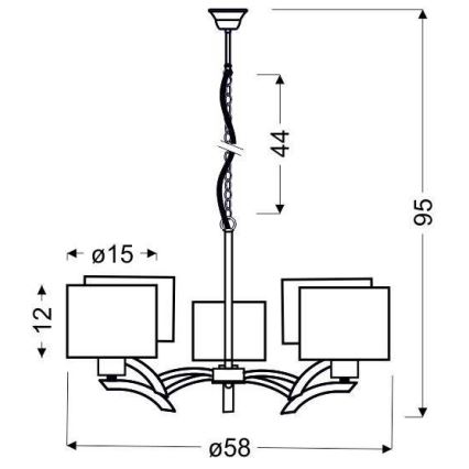 Csillár zsinóron DRAGA 5xE27/60W/230V bézs/fényezett króm