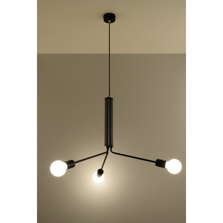 Csillár zsinóron DUOMO 3D 3xE27/60W/230V fekete