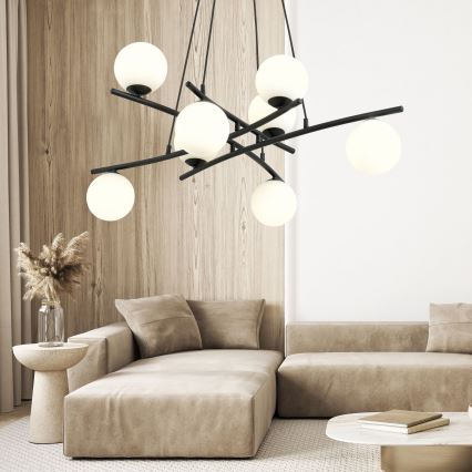 Csillár zsinóron ESSA 8xE14/10W/230V fekete/fehér