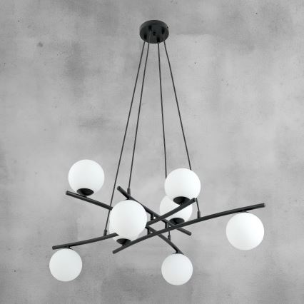 Csillár zsinóron ESSA 8xE14/10W/230V fekete/fehér