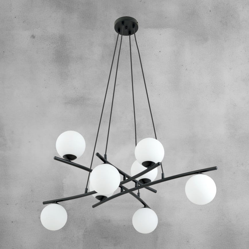 Csillár zsinóron ESSA 8xE14/10W/230V fekete/fehér