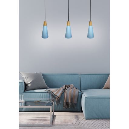 Csillár zsinóron FARO 1xE27/40W/230V kék/bükkfa